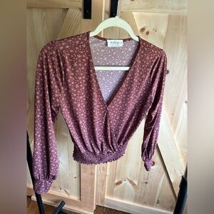 Kaileigh Maroon V-Neck Blouse